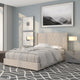 Beige,Full |#| Full Size Tufted Beige Fabric Platform Bed w/ Accent Nail Trimmed Extended Sides