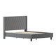 Dark Gray,Queen |#| Queen Size Tufted Dk Gray Fabric Platform Bed w/Accent Nail Trim Extended Sides