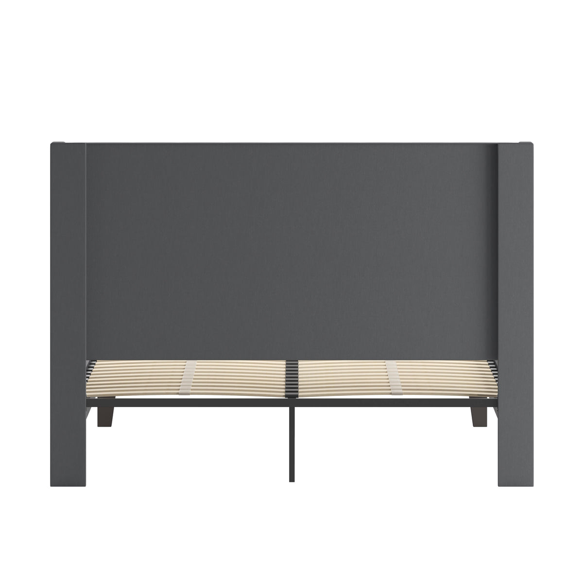 Dark Gray,Queen |#| Queen Size Tufted Dk Gray Fabric Platform Bed w/Accent Nail Trim Extended Sides