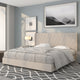 Beige,King |#| King Size Tufted Beige Fabric Platform Bed w/ Accent Nail Trimmed Extended Sides