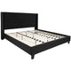 Black,King |#| King Size Tufted Black Fabric Platform Bed w/ Accent Nail Trimmed Extended Sides