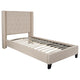 Beige,Twin |#| Twin Size Tufted Beige Fabric Platform Bed w/ Accent Nail Trimmed Extended Sides