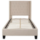 Beige,Twin |#| Twin Size Tufted Beige Fabric Platform Bed w/ Accent Nail Trimmed Extended Sides