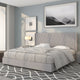 Light Gray,King |#| King Size Tufted Lt Gray Fabric Platform Bed w/ Accent Nail Trim Extended Sides