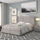 Light Gray,Queen |#| Queen Size Tufted Lt Gray Fabric Platform Bed w/Accent Nail Trim Extended Sides