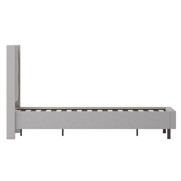 Light Gray,Queen |#| Queen Size Tufted Lt Gray Fabric Platform Bed w/Accent Nail Trim Extended Sides