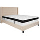 Beige,Queen |#| Queen Size Tufted Beige Fabric Platform Bed with Accent Nail Trim & Mattress