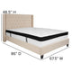 Beige,Queen |#| Queen Size Tufted Beige Fabric Platform Bed with Accent Nail Trim & Mattress