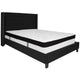 Black,Queen |#| Queen Size Tufted Black Fabric Platform Bed with Accent Nail Trim & Mattress