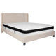 Beige,King |#| King Size Tufted Beige Fabric Platform Bed with Accent Nail Trim & Mattress