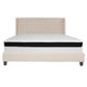 Beige,King |#| King Size Tufted Beige Fabric Platform Bed with Accent Nail Trim & Mattress