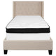 Beige,Twin |#| Twin Size Tufted Beige Fabric Platform Bed with Accent Nail Trim & Mattress