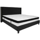 Black,King |#| King Size Tufted Black Fabric Platform Bed with Accent Nail Trim & Mattress