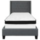 Dark Gray,Twin |#| Twin Size Tufted Dark Gray Fabric Platform Bed with Accent Nail Trim & Mattress