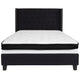 Black,Full |#| Full Size Tufted Black Fabric Platform Bed with Accent Nail Trim & Mattress