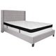 Light Gray,Queen |#| Queen Size Tufted Lt Gray Fabric Platform Bed with Accent Nail Trim & Mattress