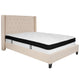 Beige,Full |#| Full Size Tufted Beige Fabric Platform Bed with Accent Nail Trim & Mattress