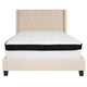 Beige,Full |#| Full Size Tufted Beige Fabric Platform Bed with Accent Nail Trim & Mattress