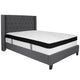 Dark Gray,Full |#| Full Size Tufted Dark Gray Fabric Platform Bed with Accent Nail Trim & Mattress