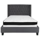 Dark Gray,Full |#| Full Size Tufted Dark Gray Fabric Platform Bed with Accent Nail Trim & Mattress