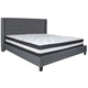 Dark Gray,King |#| King Size Tufted Dark Gray Fabric Platform Bed with Accent Nail Trim & Mattress