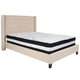 Beige,Full |#| Full Size Tufted Beige Fabric Platform Bed with Accent Nail Trim & Mattress