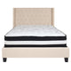 Beige,Full |#| Full Size Tufted Beige Fabric Platform Bed with Accent Nail Trim & Mattress