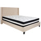 Beige,Queen |#| Queen Size Tufted Beige Fabric Platform Bed with Accent Nail Trim & Mattress