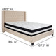 Beige,Queen |#| Queen Size Tufted Beige Fabric Platform Bed with Accent Nail Trim & Mattress