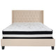 Beige,Queen |#| Queen Size Tufted Beige Fabric Platform Bed with Accent Nail Trim & Mattress