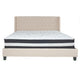 Beige,King |#| King Size Tufted Beige Fabric Platform Bed with Accent Nail Trim & Mattress