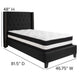 Black,Twin |#| Twin Size Tufted Black Fabric Platform Bed with Accent Nail Trim & Mattress