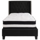 Black,Twin |#| Twin Size Tufted Black Fabric Platform Bed with Accent Nail Trim & Mattress