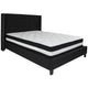Black,Queen |#| Queen Size Tufted Black Fabric Platform Bed with Accent Nail Trim & Mattress