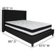 Black,Queen |#| Queen Size Tufted Black Fabric Platform Bed with Accent Nail Trim & Mattress