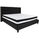 Black,King |#| King Size Tufted Black Fabric Platform Bed with Accent Nail Trim & Mattress