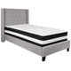 Light Gray,Twin |#| Twin Size Tufted Light Gray Fabric Platform Bed with Accent Nail Trim & Mattress