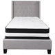 Light Gray,Twin |#| Twin Size Tufted Light Gray Fabric Platform Bed with Accent Nail Trim & Mattress