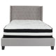 Light Gray,Full |#| Full Size Tufted Light Gray Fabric Platform Bed with Accent Nail Trim & Mattress