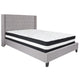 Light Gray,Queen |#| Queen Size Tufted Lt Gray Fabric Platform Bed with Accent Nail Trim & Mattress