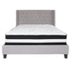 Light Gray,Queen |#| Queen Size Tufted Lt Gray Fabric Platform Bed with Accent Nail Trim & Mattress