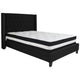 Black,Full |#| Full Size Tufted Black Fabric Platform Bed with Accent Nail Trim & Mattress