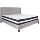 Light Gray,King |#| King Size Tufted Light Gray Fabric Platform Bed with Accent Nail Trim & Mattress