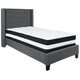 Dark Gray,Twin |#| Twin Size Tufted Dark Gray Fabric Platform Bed with Accent Nail Trim & Mattress