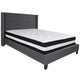 Dark Gray,Queen |#| Queen Size Tufted Dark Gray Fabric Platform Bed with Accent Nail Trim & Mattress