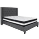 Dark Gray,Full |#| Full Size Tufted Dark Gray Fabric Platform Bed with Accent Nail Trim & Mattress