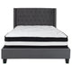 Dark Gray,Full |#| Full Size Tufted Dark Gray Fabric Platform Bed with Accent Nail Trim & Mattress