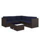 Navy Cushions/Brown Frame |#| Indoor/Outdoor Patio Wicker Rattan Sofa and Table Set in Brown and Navy