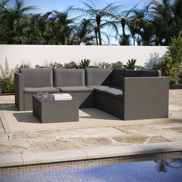 Gray Cushions/Gray Frame |#| Indoor/Outdoor Patio Wicker Rattan Sofa and Table Set in Gray