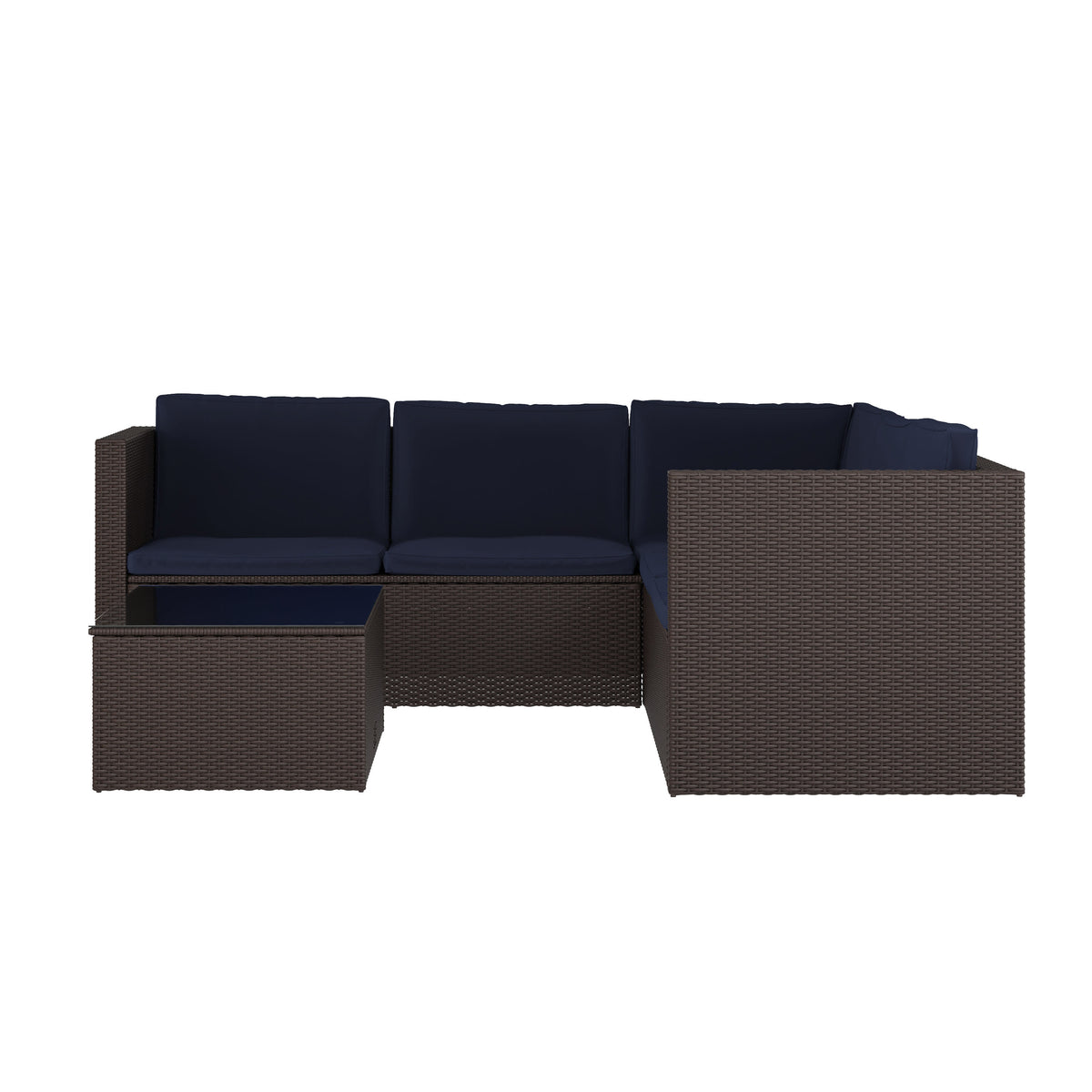 Navy Cushions/Brown Frame |#| Indoor/Outdoor Patio Wicker Rattan Sofa and Table Set in Brown and Navy